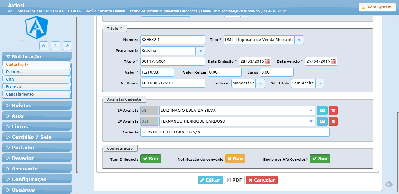 Edição de notificação