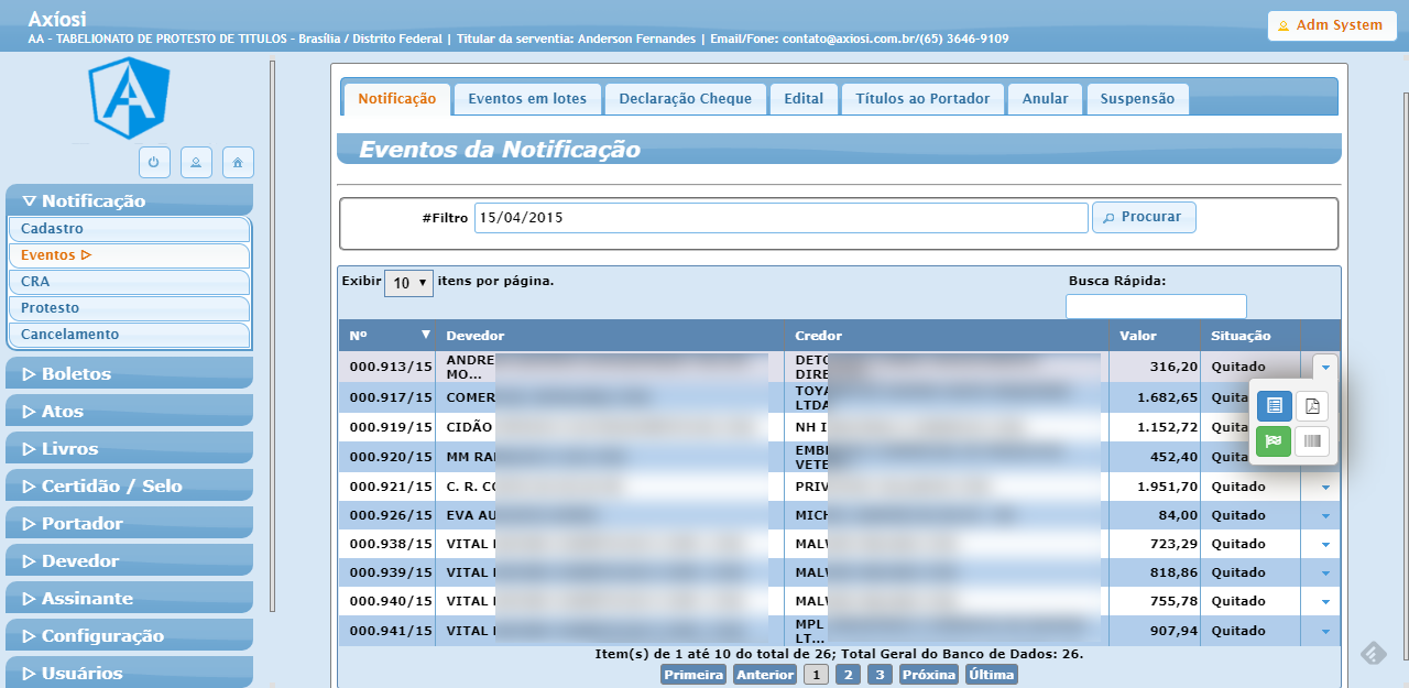 Eventos de notificação